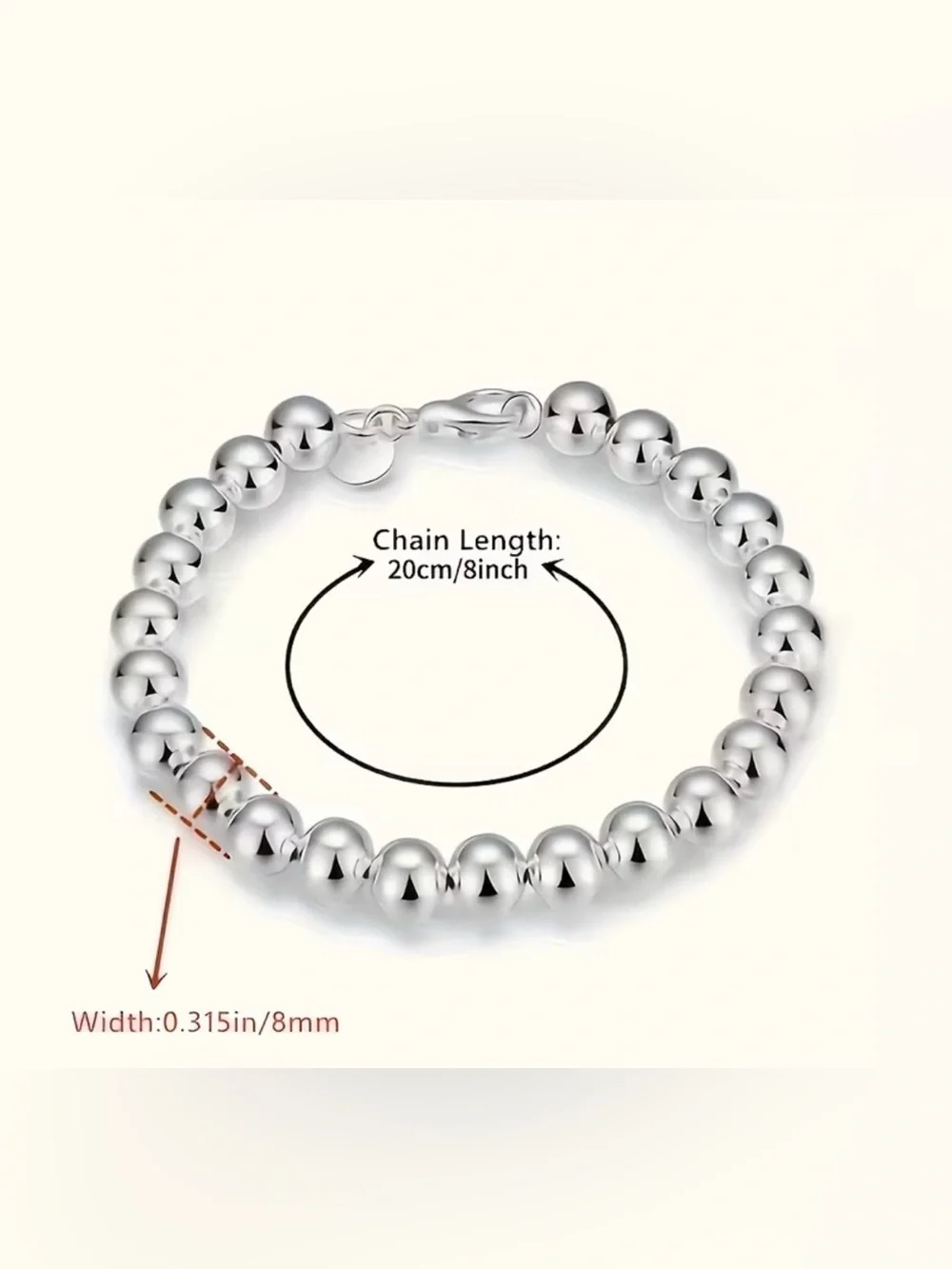 Sterling 925 ~ 8MM Beaded 8inch ~New~